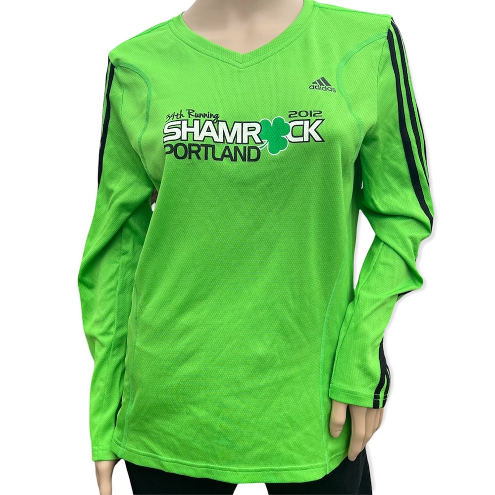 - Adidas Sz L Shamrock Run 3-Stripe Long Sleeve Fitness Top! EUC!